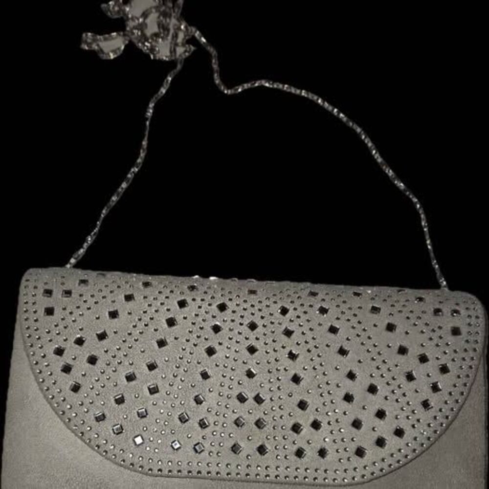 Silver Rhinestone Clutch Bag with Chain Strap